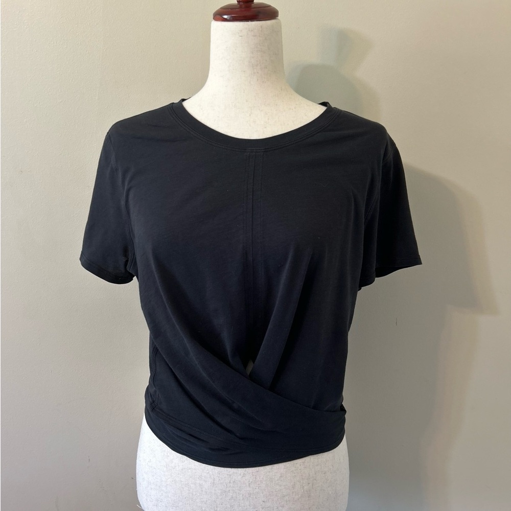 Lululemon Black Waist Tie Scoop Neck Short Sleeve Top Medium Ballet Wrap Shirt